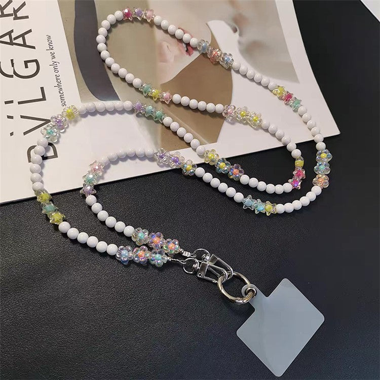 110cm Mobile Phone Chain Beaded Style Universal Phone Lanyard with Patch - Style B