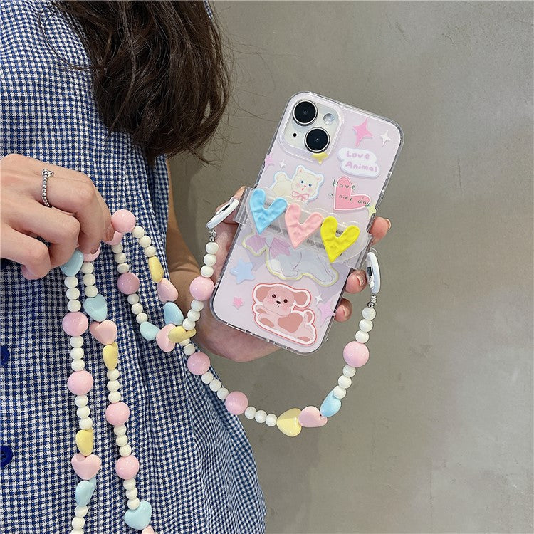 Phone Clamp Mount Portable Phone Clip Beads Chain Shoulder Strap Lanyard - Heart