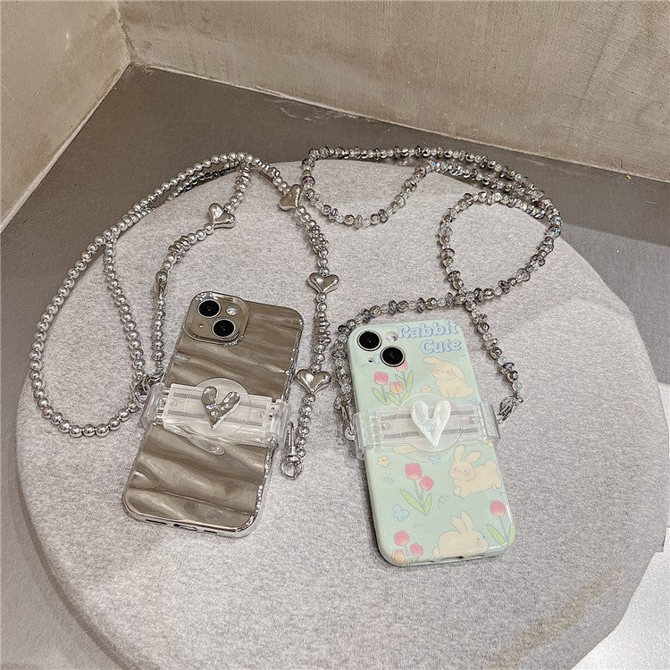 Phone Clamp Mount Portable Phone Clip Electroplating Beads Chain Shoulder Strap Lanyard - Silver