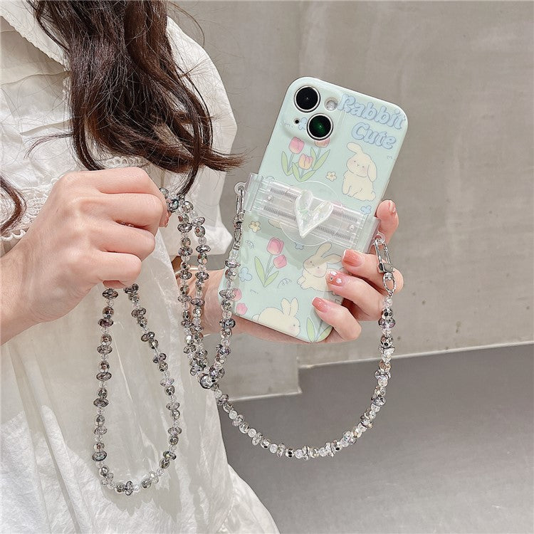 Phone Clamp Mount Portable Phone Clip Electroplating Beads Chain Shoulder Strap Lanyard - Transparent