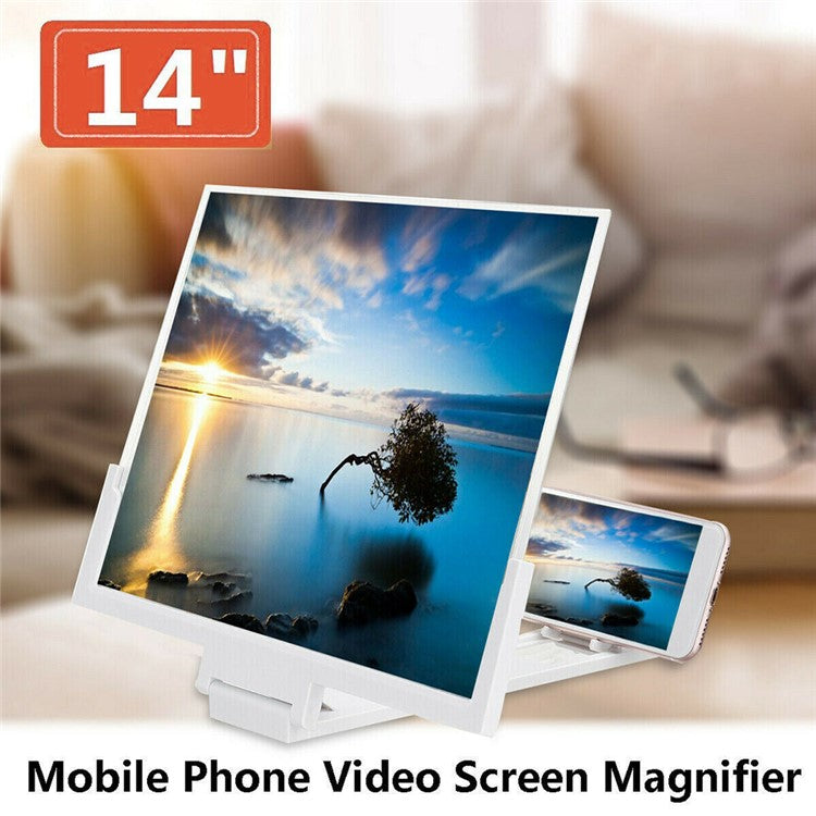 F3 14-inch Phone Screen Magnifier HD Movie Viewing Screen Videos Magnifying Foldable Stand - White