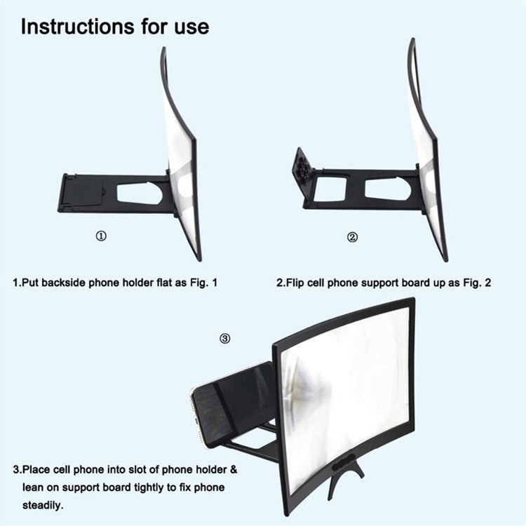 L6 Mobile Phone Curved Screen Amplifier 12 inch Phone Magnifying Glass Stand Bracket - White Light