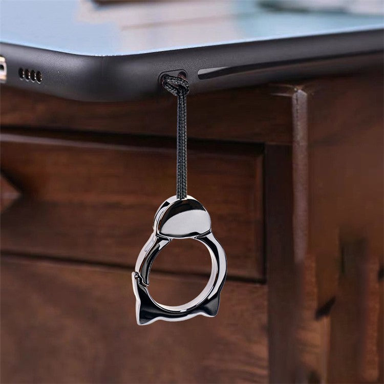 Cat Head Ring Metal Lobster Buckle Cellphone Anti-drop Anti-lost Lanyard Hand Rope - Black