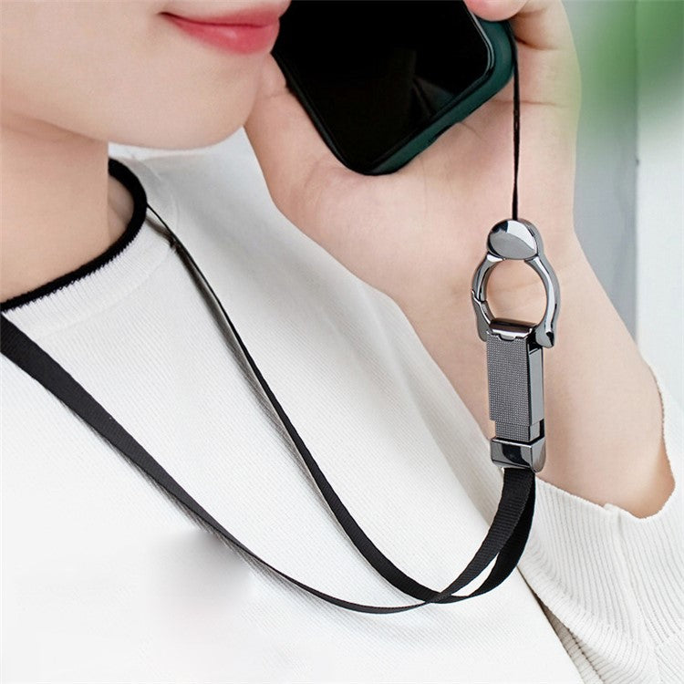 Cat Head Ring Metal Lobster Buckle Cellphone Anti-drop Anti-lost Lanyard Hand Rope - Silver