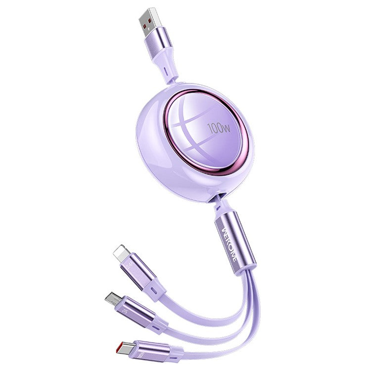 WEKOME WDC-18 Star Series 1.2m 3-in-1 Retractable 100W Fast Charging Cable Date Cord - Purple