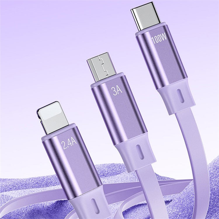 WEKOME WDC-18 Star Series 1.2m 3-in-1 Retractable 100W Fast Charging Cable Date Cord - Purple