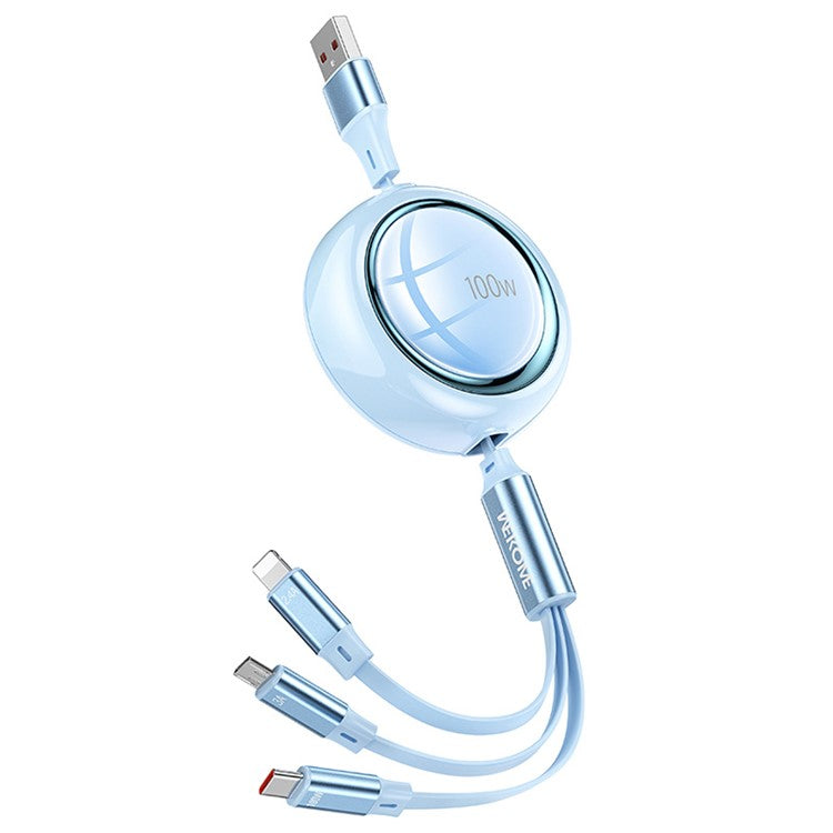 WEKOME WDC-18 Star Series 1.2m 3-in-1 Retractable 100W Fast Charging Cable Date Cord - Blue