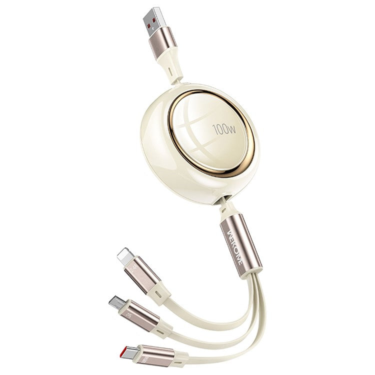 WEKOME WDC-18 Star Series 1.2m 3-in-1 Retractable 100W Fast Charging Cable Date Cord - Beige