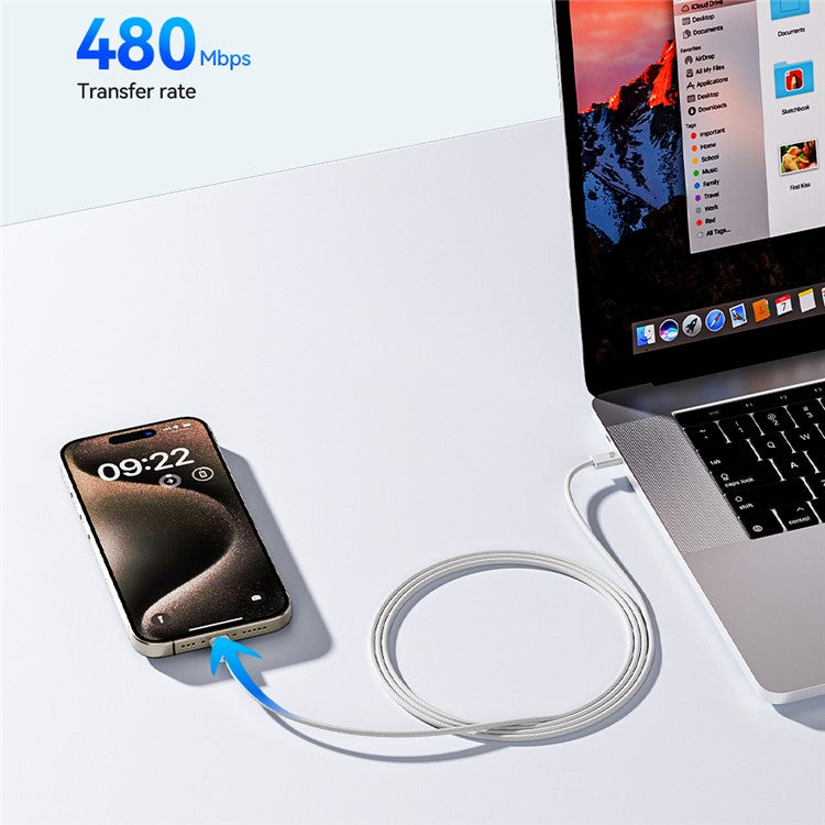 WEKOME WDC-21 1m USB-C to USB-C Charger Cable Nylon Braided 65W Fast Charging Cord - Blue