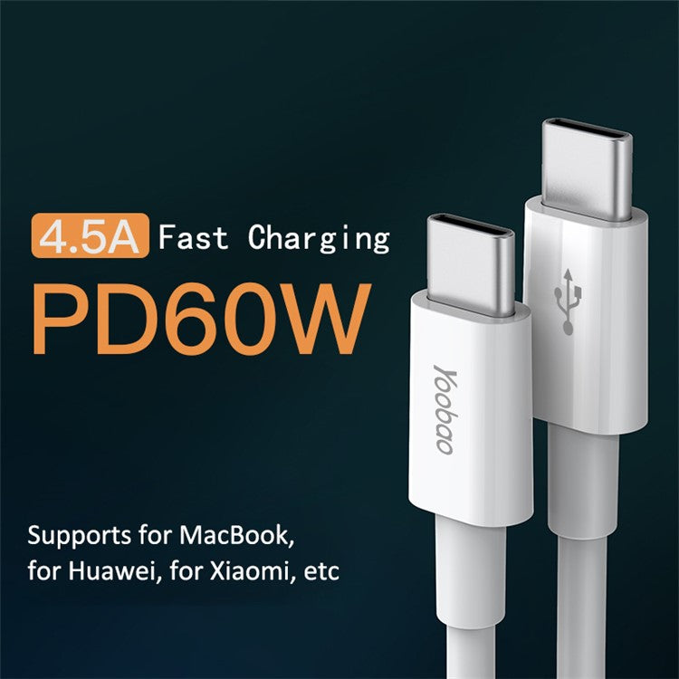 YOOBAO YB-482PD 1.2m USB-C to USB-C Cable PD 60W TPE Phone Charger Cord