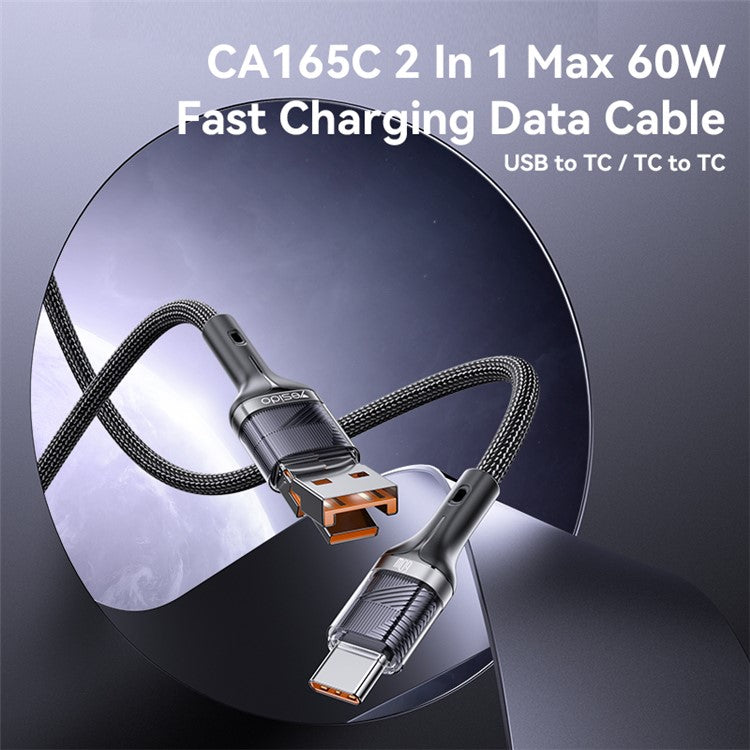 YESIDO CA165C 1.2m USB / Type-C to Type-C PD 60W Fast Charging Cable Braided Data Cable