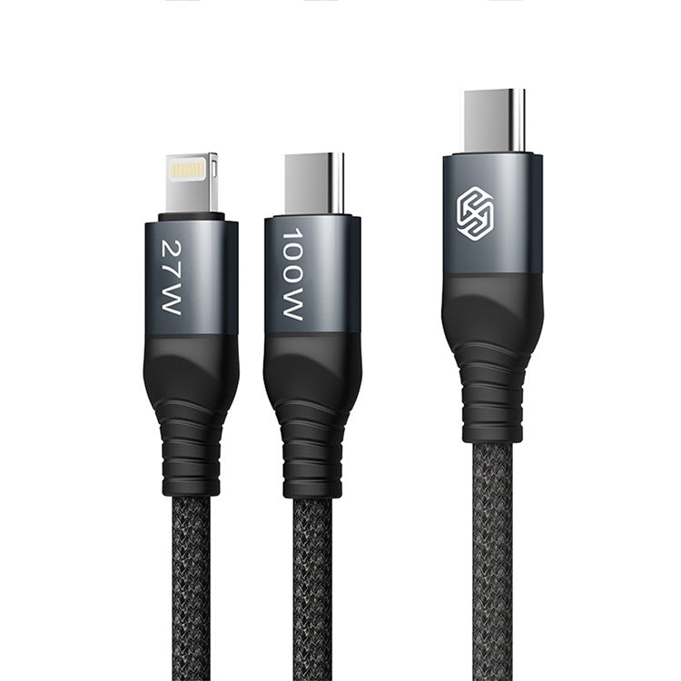 NILLKIN Dual Power 2-in-1 Cable Type-C to Type-C + iP Charging Data Cable 100W Fast Charging 480Mbps