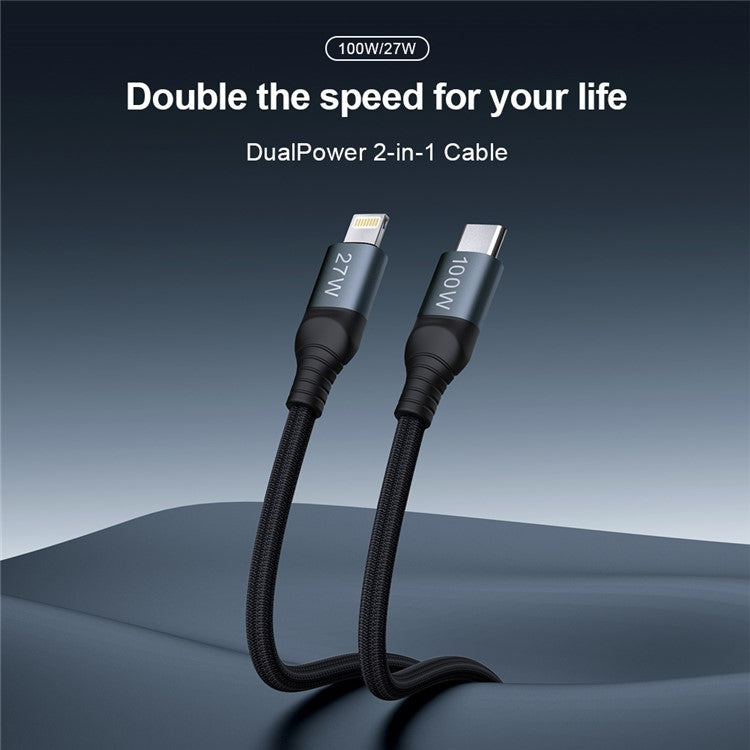 NILLKIN Dual Power 2-in-1 Cable Type-C to Type-C + iP Charging Data Cable 100W Fast Charging 480Mbps