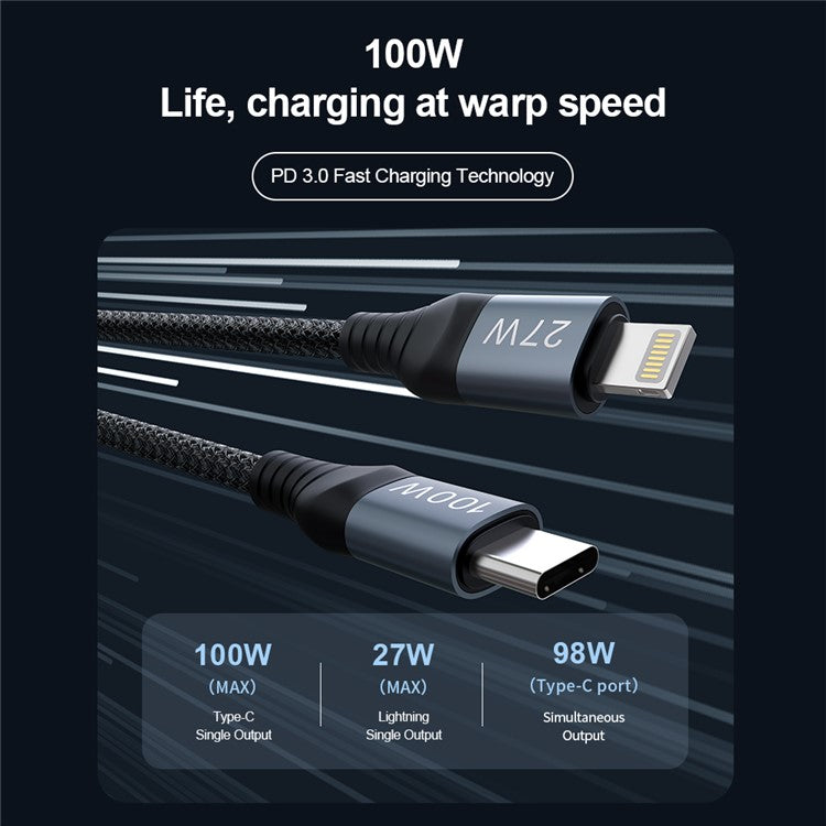 NILLKIN Dual Power 2-in-1 Cable Type-C to Type-C + iP Charging Data Cable 100W Fast Charging 480Mbps