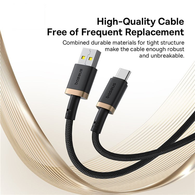 BASEUS Dura Series USB-A to USB-C PD 60W Fast Charging Cable Data Cord, Length: 2m - Gold+Black