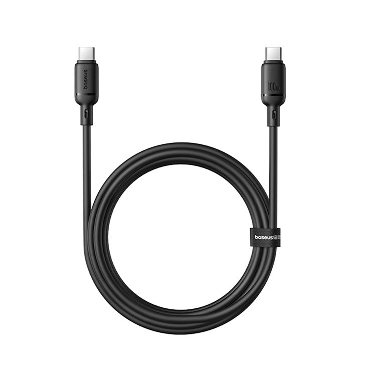 BASEUS Silky PD 100W Fast Charging Cable Soft PVC USB-C to USB-C Data Cord, Length: 2m - Black