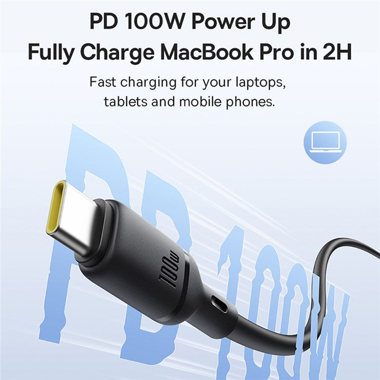 BASEUS Silky PD 100W Fast Charging Cable Soft PVC USB-C to USB-C Data Cord, Length: 2m - Black