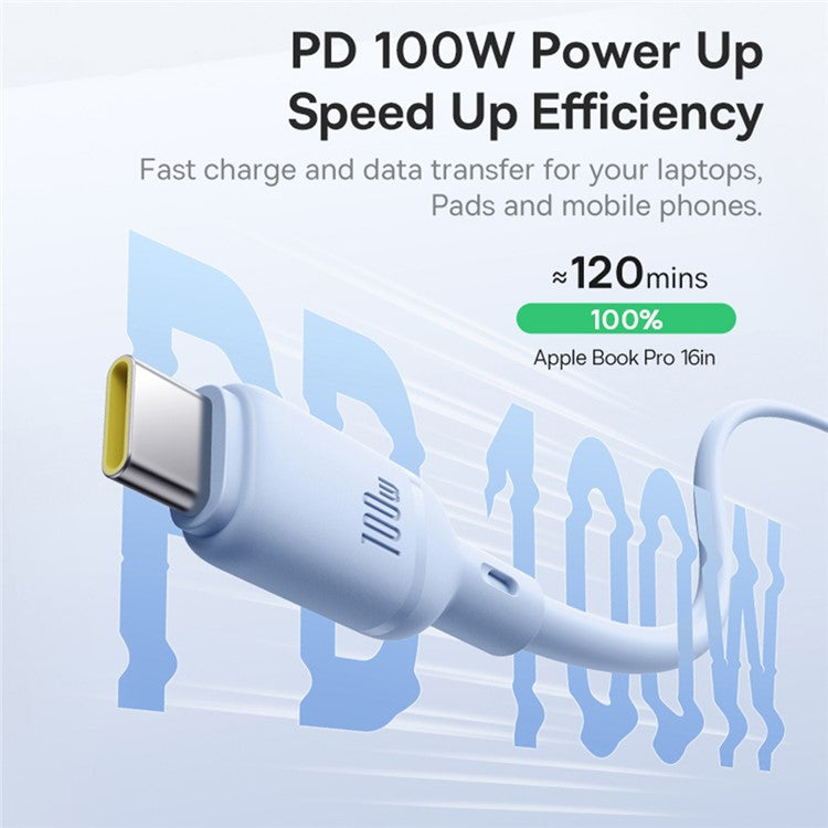 BASEUS Silky PD 100W Fast Charging Cable Soft PVC USB-C to USB-C Data Cord, Length: 1m - Blue