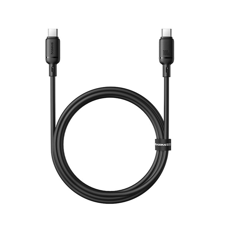 BASEUS Silky PD 100W Fast Charging Cable Soft PVC USB-C to USB-C Data Cord, Length: 1m - Black