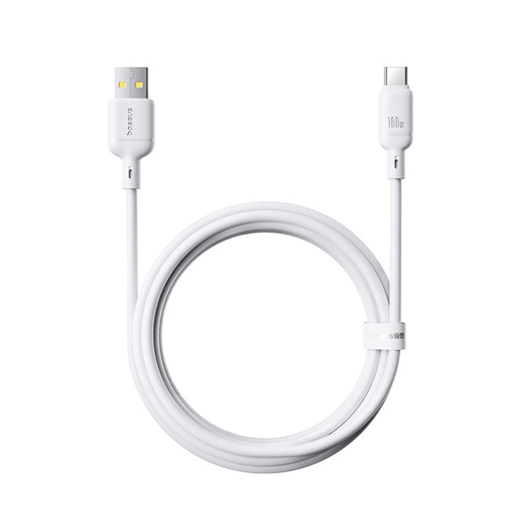 BASEUS Silky USB-A to USB-C Data Cord PD 100W Soft PVC Fast Charging Cable, Length: 2m - White