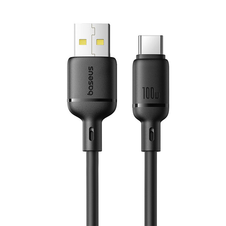 BASEUS Silky USB-A to USB-C Data Cord PD 100W Soft PVC Fast Charging Cable, Length: 2m - Black