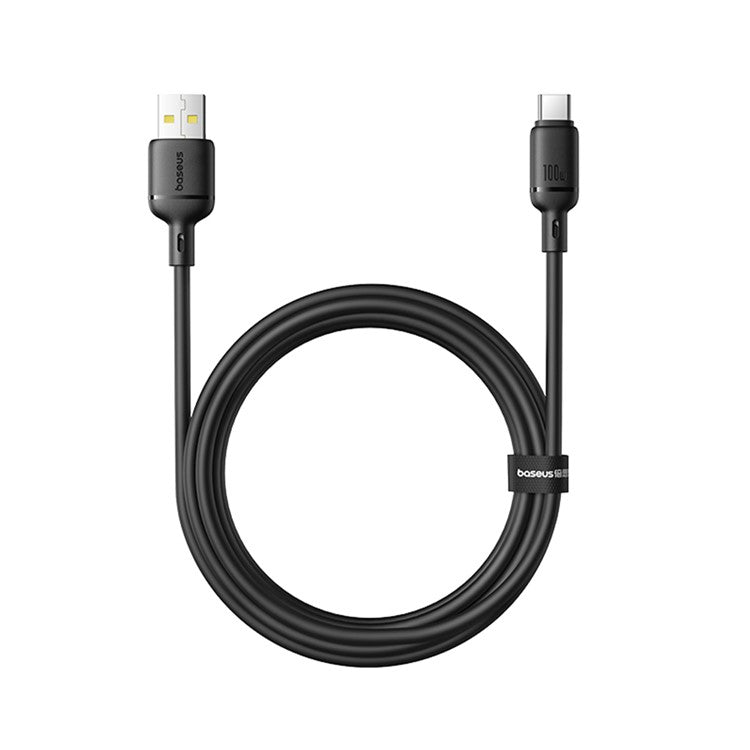 BASEUS Silky USB-A to USB-C Data Cord PD 100W Soft PVC Fast Charging Cable, Length: 2m - Black