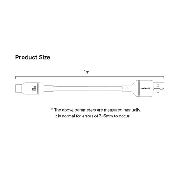 BASEUS Silky USB-A to USB-C Data Cord PD 100W Soft PVC Fast Charging Cable, Length: 2m - Black