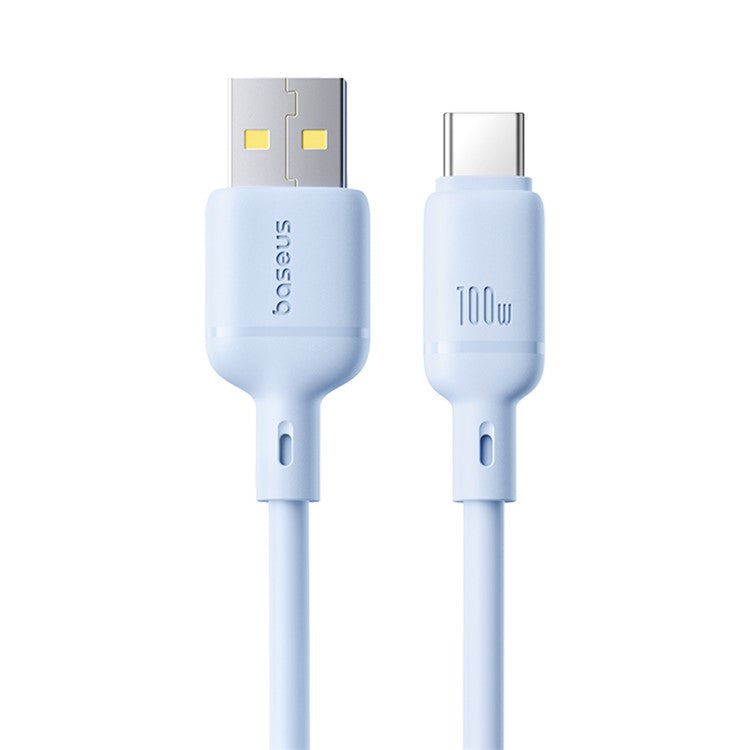 BASEUS Silky USB-A to USB-C Data Cord PD 100W Soft PVC Fast Charging Cable, Length: 1m - Blue