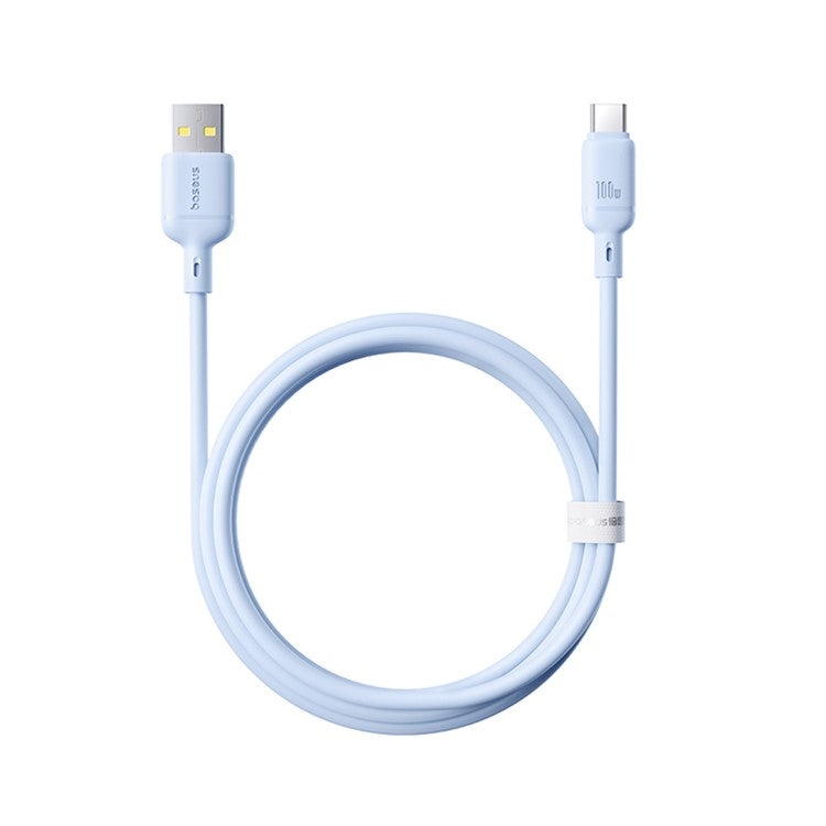 BASEUS Silky USB-A to USB-C Data Cord PD 100W Soft PVC Fast Charging Cable, Length: 1m - Blue