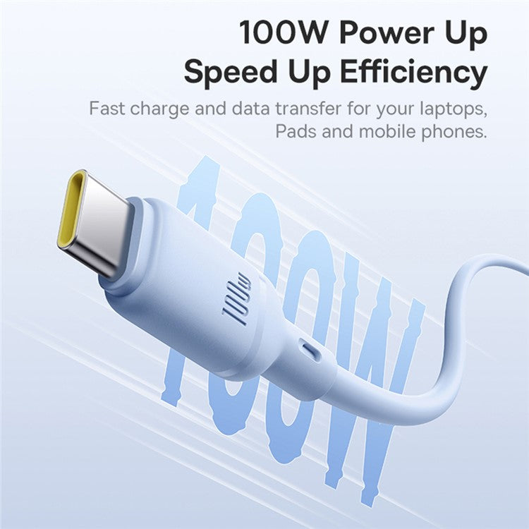 BASEUS Silky USB-A to USB-C Data Cord PD 100W Soft PVC Fast Charging Cable, Length: 1m - Blue