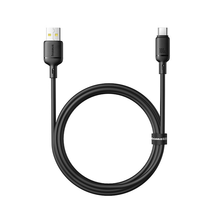 BASEUS Silky USB-A to USB-C Data Cord PD 100W Soft PVC Fast Charging Cable, Length: 1m - Black