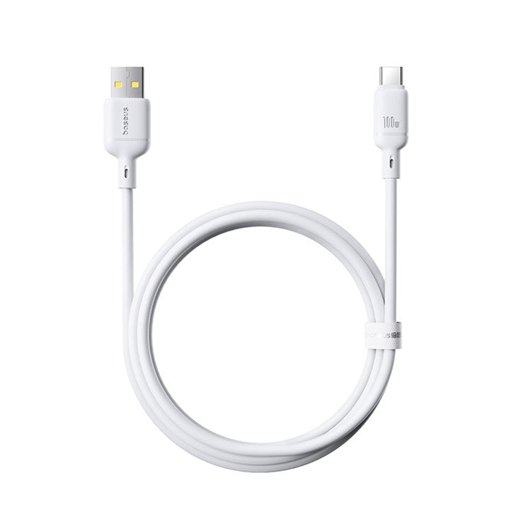 BASEUS Silky USB-A to USB-C Data Cord PD 100W Soft PVC Fast Charging Cable, Length: 1m - White