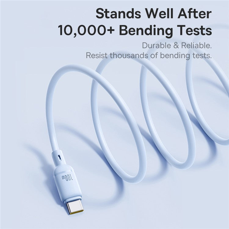 BASEUS Silky USB-A to USB-C Data Cord PD 100W Soft PVC Fast Charging Cable, Length: 1m - White