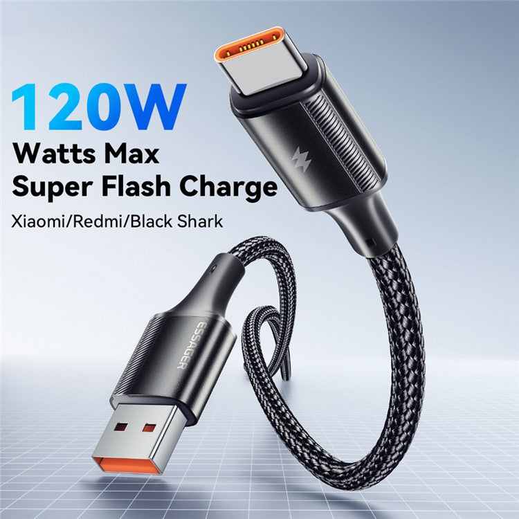 ESSAGER 1m USB-A to Type-C 120W Braided Cable for Xiaomi Phone Fast Charging Data Cable - Blue