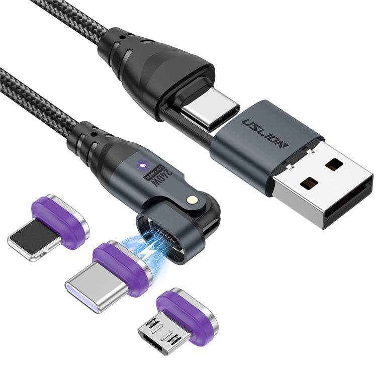 USLION US0204 1m USB / Type-C to Type-C / Micro / iP Cable Rotatable 240W Magnetic Charging Cable