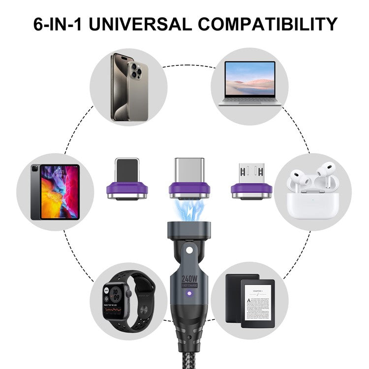 USLION US0204 1m USB / Type-C to Type-C / Micro / iP Cable Rotatable 240W Magnetic Charging Cable