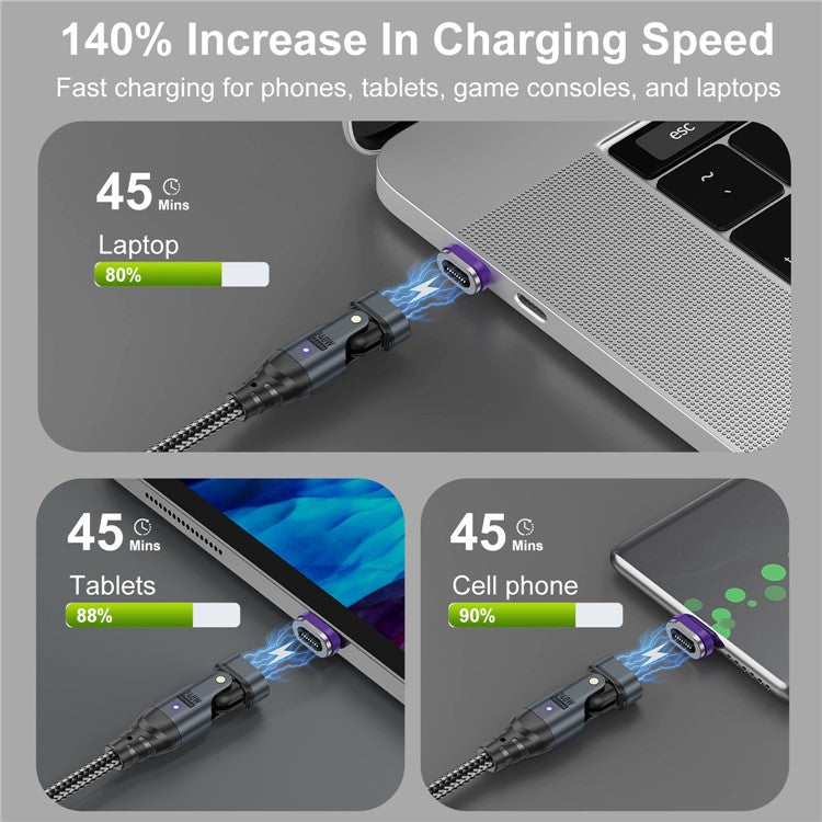 USLION US0204 1m USB / Type-C to Type-C / Micro / iP Cable Rotatable 240W Magnetic Charging Cable