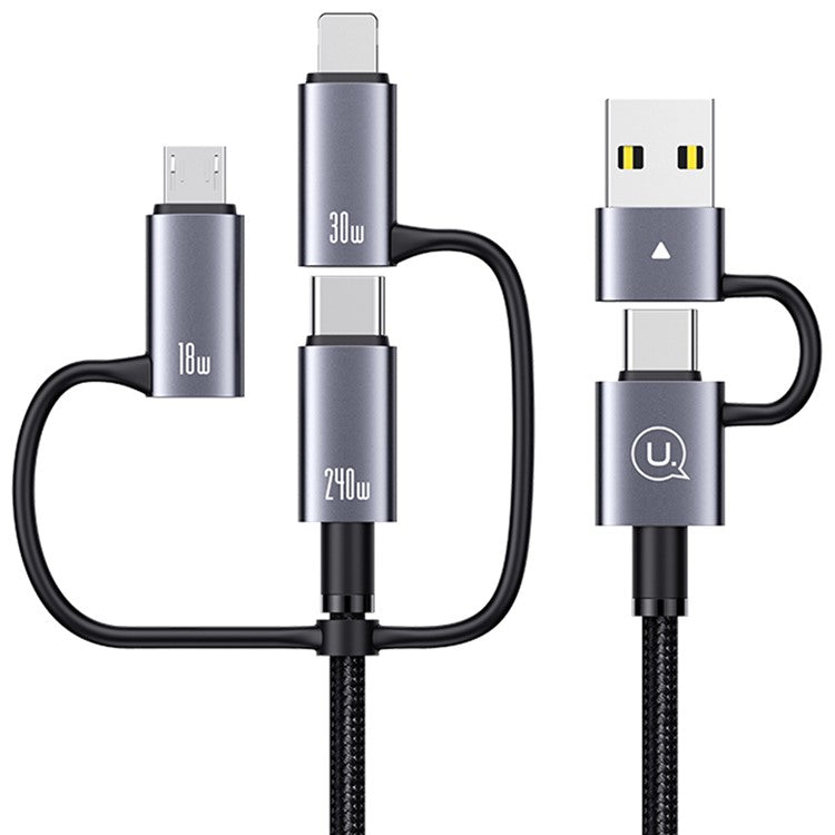 USAMS SJ737 1.2m 240W Multi Charging Cable 6-in-1 Aluminum Alloy Fast Charging Data Cord