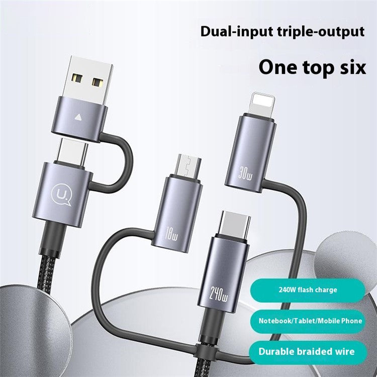 USAMS SJ737 1.2m 240W Multi Charging Cable 6-in-1 Aluminum Alloy Fast Charging Data Cord