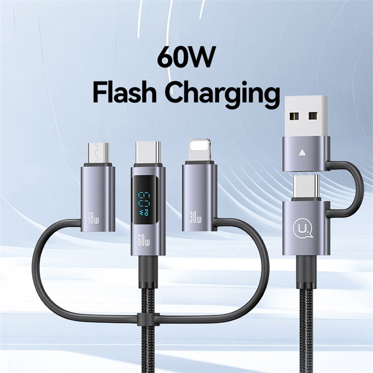 USAMS SJ713 1.2m 60W 6-in-1 Fast Charging Cable LED Display PVC Data Cord