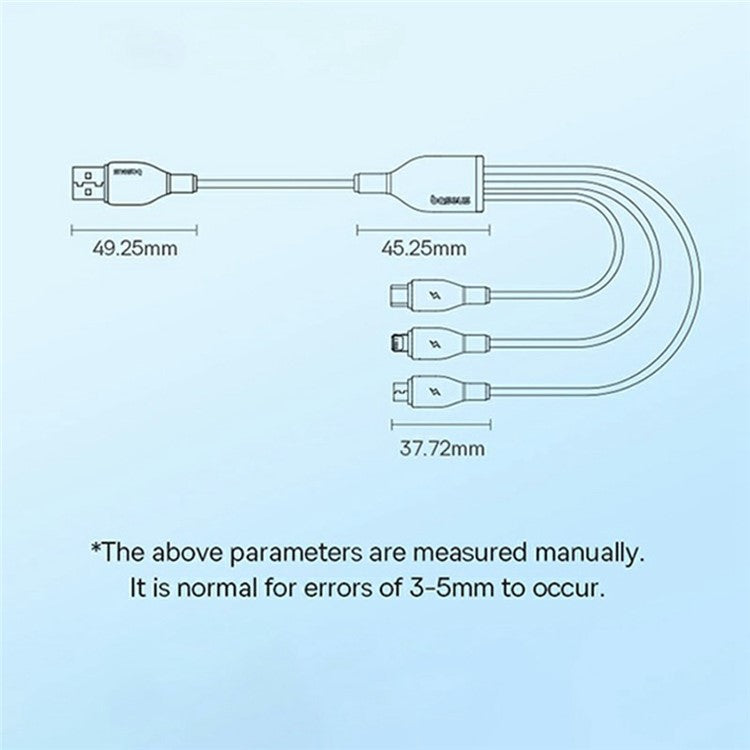 BASEUS Ultra-Fast One-For-Three Fast Charging Cable USB to Micro USB + Lightning + USB-C 3.5A 1.3m - Black