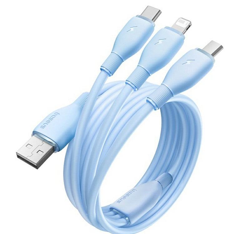 BASEUS Ultra-Fast One-for-Three Fast Charging Cable USB to Micro USB + Lightning + USB-C 3.5A 1.3m - Blue