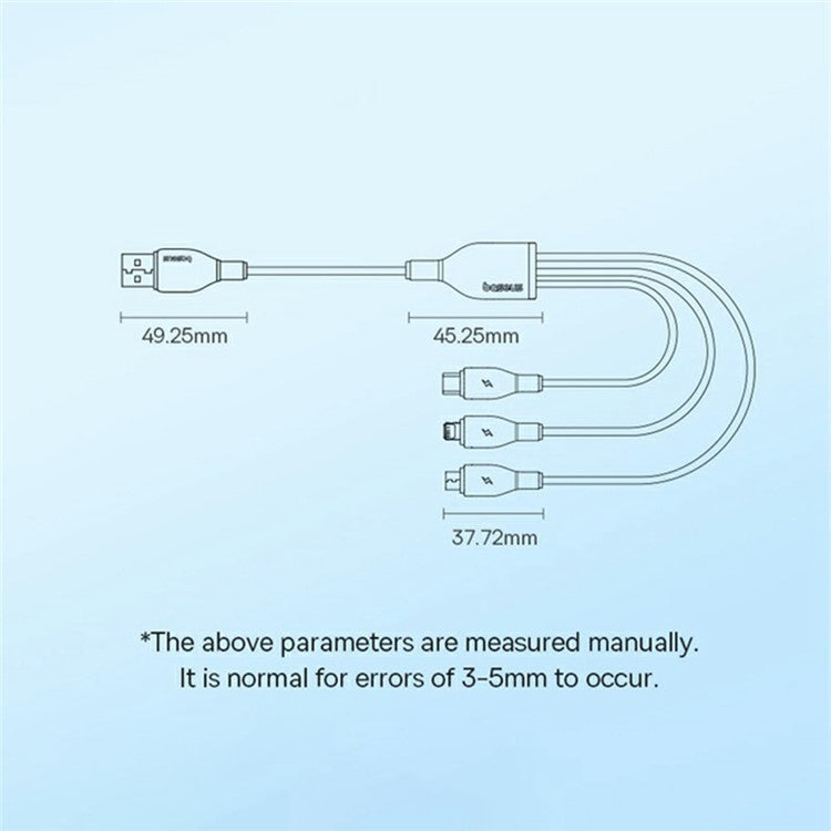 BASEUS Ultra-Fast One-For-Three Fast Charging Cable USB to Micro USB + Lightning + USB-C 3.5A 0.8m - Black