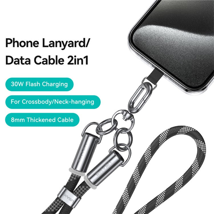 USAMS SJ746 1.2m Crossbody Phone Lanyard Type-C To Lightning 30W Charging Cable - Blue