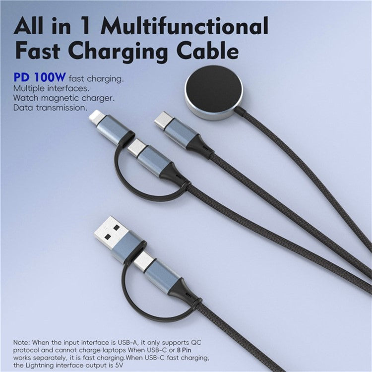 U33 1m PD 100W Fast Charging Cable Multi-Function Cord for Laptop / Tablet / Phone / Apple Watch