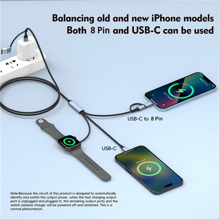 U33 1m PD 100W Fast Charging Cable Multi-Function Cord for Laptop / Tablet / Phone / Apple Watch