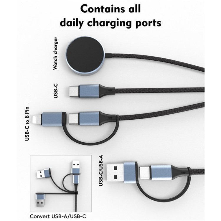 U33 1m PD 100W Fast Charging Cable Multi-Function Cord for Laptop / Tablet / Phone / Apple Watch