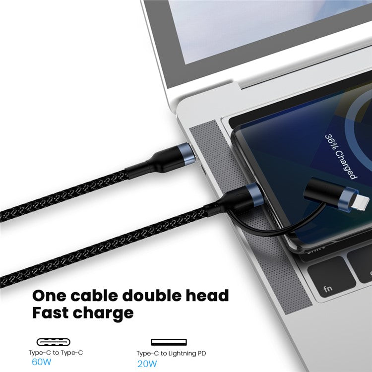 2-in-1 1m 60W PD USB-C to Type-C / Lightning Fast Charging Cable