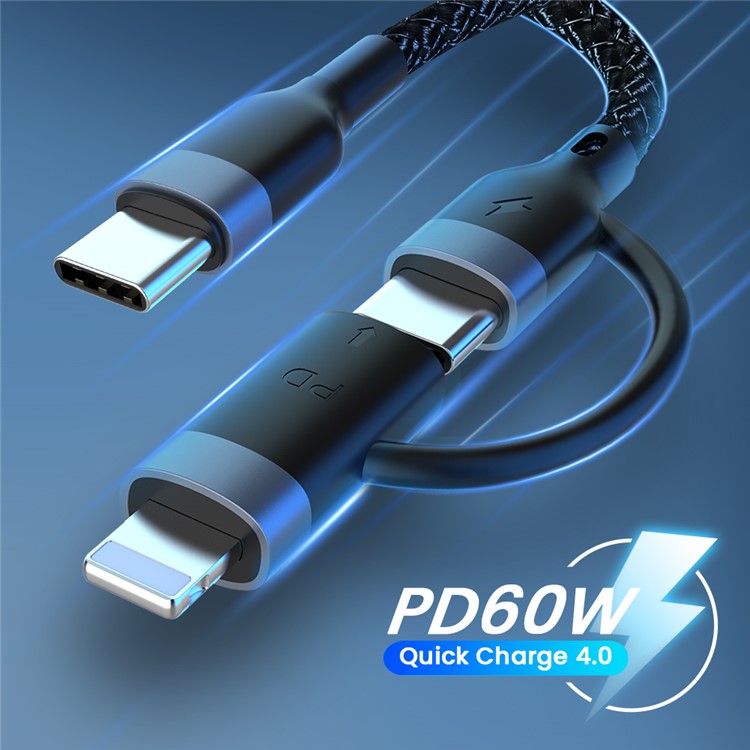 2-in-1 1m 60W PD USB-C to Type-C / Lightning Fast Charging Cable