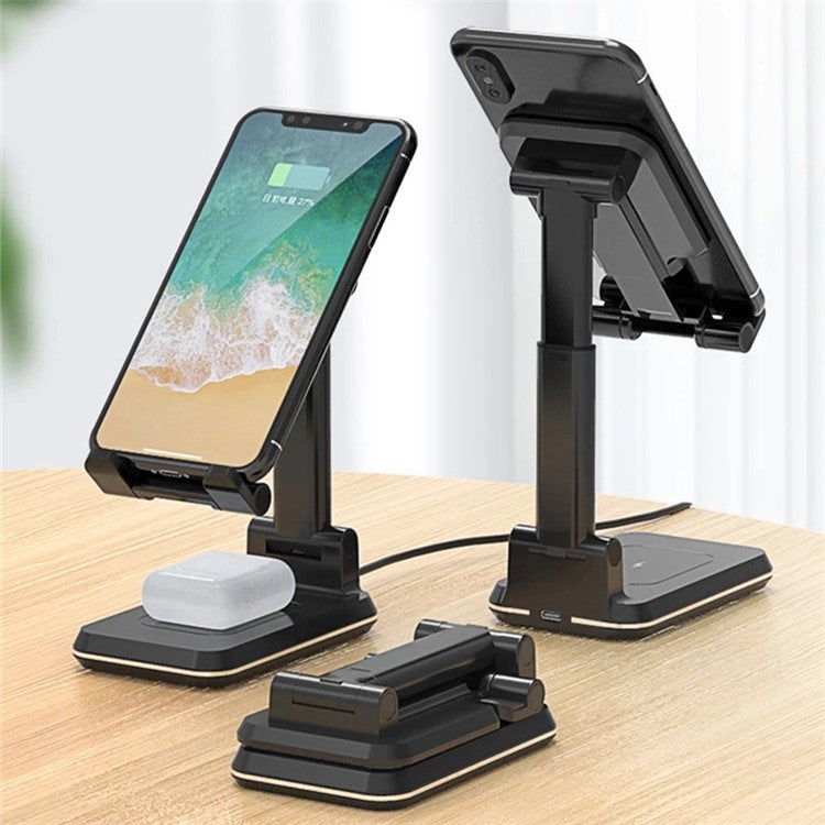 10W Foldable Cell Phone Wireless Charging Stand with Adjustable Angle Height for iPhone 12 11 Samsung S10 S9 S8